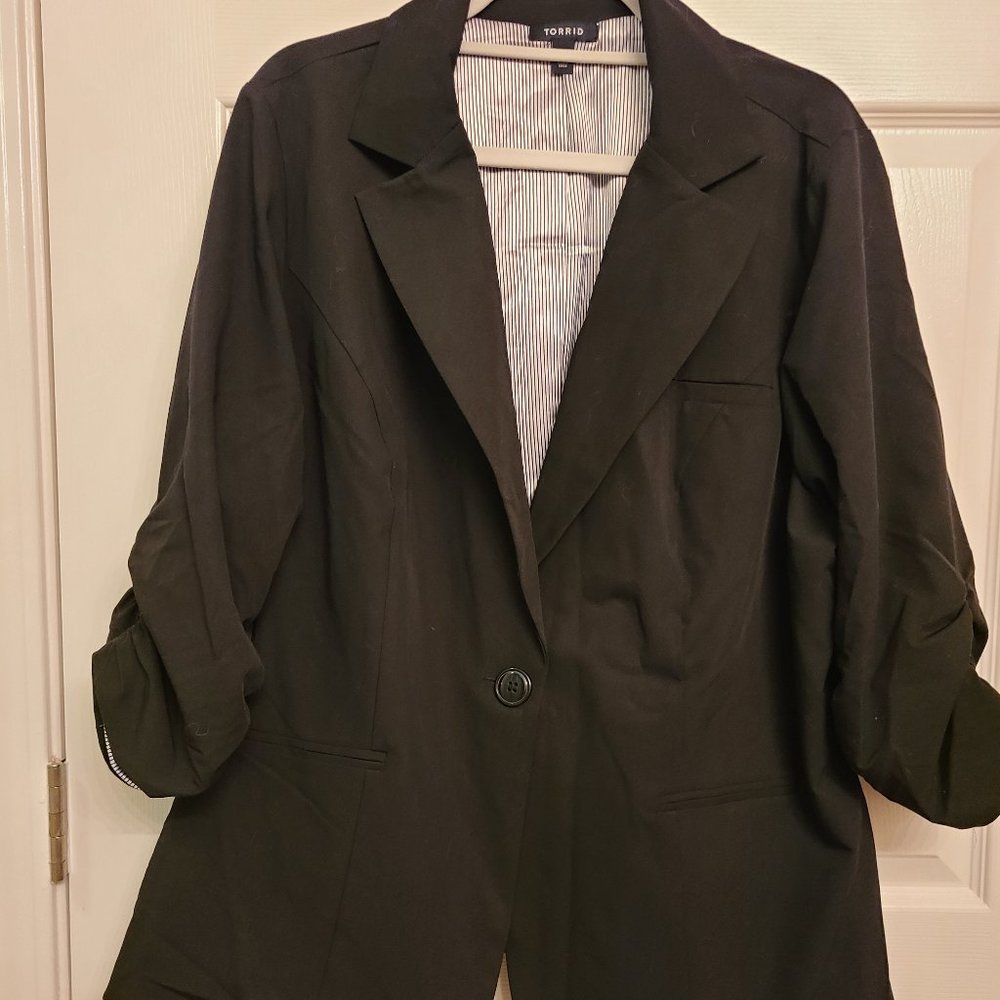 Torrid Black Blazer Pin Stripe Lining One-Button Plus Size